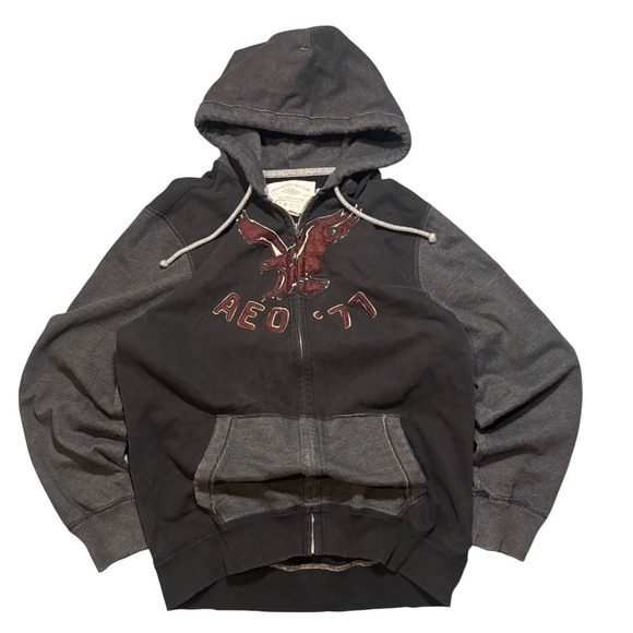 American Eagle Outfitters Other - Y2K American Eagle Outfitters Mens XLT Full Zip Hoodie Eagle Logo Black 
Boxy